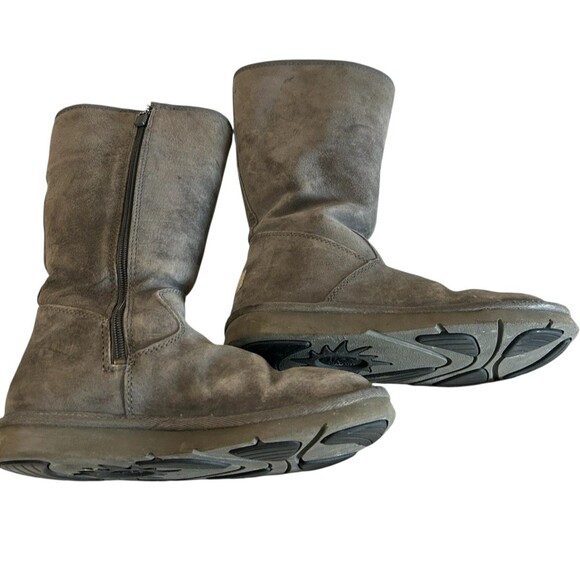 UGG Sunset 5683 Gray Sheepskin Shearling Mid Calf Boots Zip Women’s Size 6.5 / 7 - Picture 6 of 12